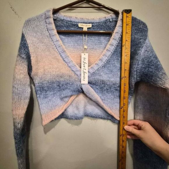 For Love And Lemons NWT Celeste Twist Knot Cropped Cotton Candy Pastel Sweater M - Picture 11 of 12
